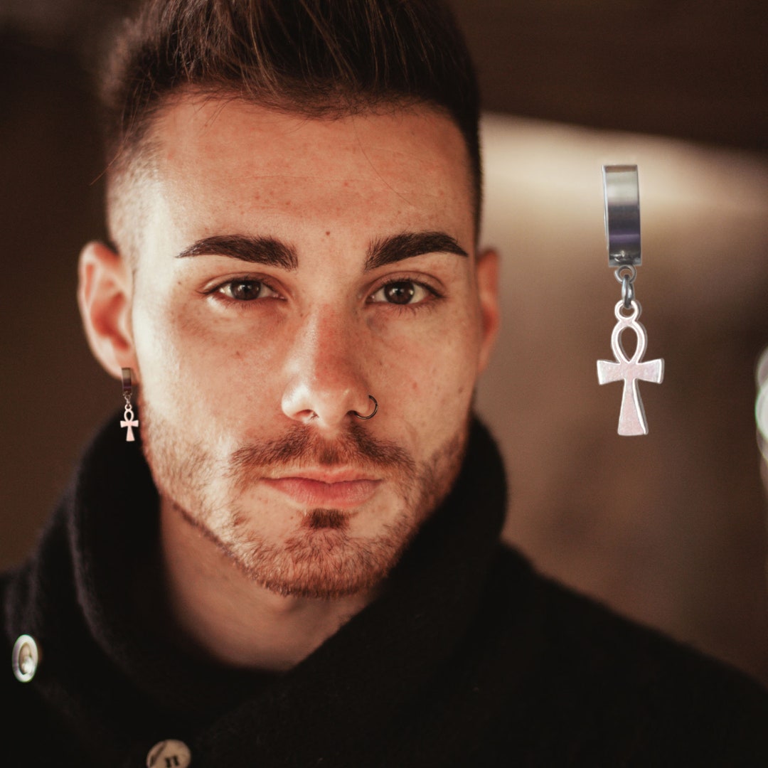 Ankh Earrings Men Egyptian Earrings Men Hoop Earrings Stainless Steel