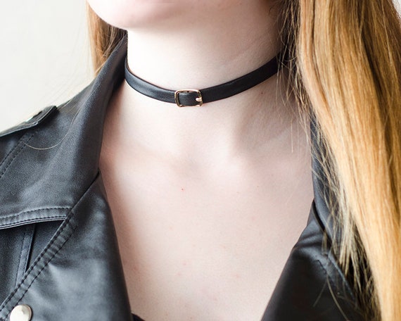 Black Leather Choker Necklace for Women Choker With Golden Buckle Choker Sexy  Choker Punk Gift for Girlfriend Made in Ukraine 