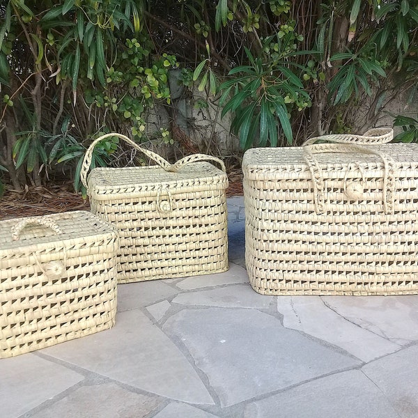 Set de 3 Malles de rangement, Set de 3 Paniers végétales,  3 Paniers à Linge, Set of 3 Laundry baskets, set of 3 Storage trunks
