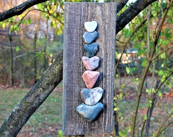 Heart Stone Wall Decor, Ascending Stone Heart Beauties , Beach Stone Heart Wall Art