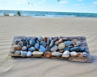 Stony Driftwood Sunrise Sculpture with Beach Stones