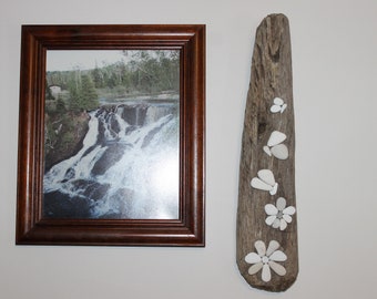 Daisies and Butterflies (Beach Stone on Driftwood Wall Art)