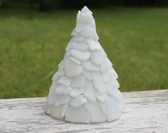 Milk Glass Beach Glass Christmas Tree Sculpture