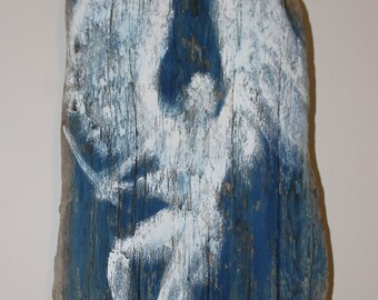 Angel Art on Driftwood - Warrior Wake Angel on On Monster-thick Driftwood