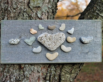 Family Circle Heart Shaped Beach Stone Wall Art