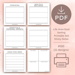 DIGITAL DOWNLOAD Life Area Goal Setting Planning Printable Sticky Notes ...