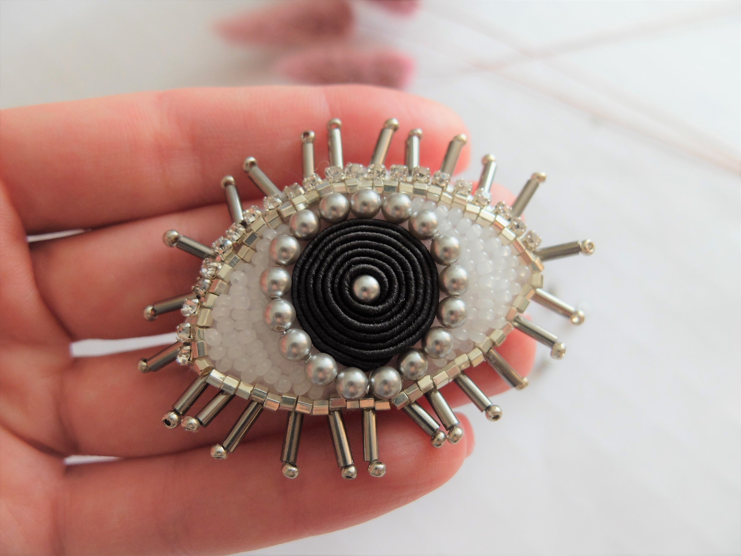 Evil eye brooch pin All seeing eye Rhinestone brooch Beaded Etsy