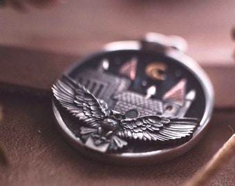 Pendentif Harry Potter Hibou Hedwige En Métal Argenté - Années 2000, Chaîne Incluse, Occasion