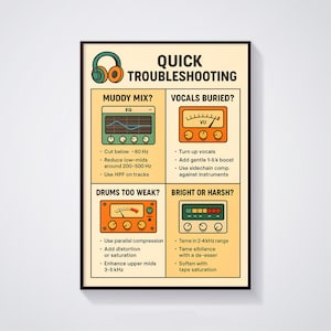 Quick Mixing Tips, Master Tips, Cheat Sheet, Music Producer, Mixing Mastering, Gift For Musician, Studio Poster, Posters For Music Producers