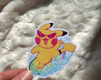 Surfing pikachu vinyl sticker - pokemon