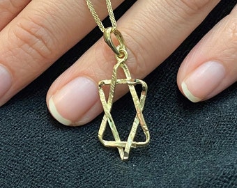 14k Gold Magen David Necklace, Jewish Star Necklace, Star Of David Chain, Judaica Jewelry, Dainty Necklace, Jewish Gift, Gold Star Of David