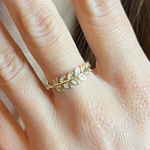 14K Gold Leaf Ring, Diamond Vine Ring, Diamond Bridal Ring, Diamond Leaf Ring, Diamond Delicate Ring, Diamond Dainty Ring