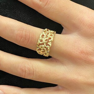14K Gold Filigree Ring, Ornate Ring, Wide Gold Ring, Vintage Gold Ring, Casual Ring, Bohemian Ring, Statement Ring, Chunky Ring for Women