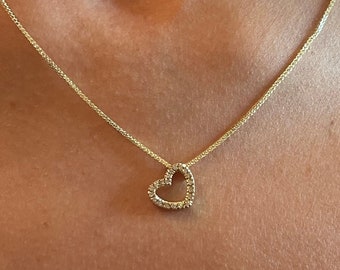 14k Solid Gold Diamond Love Heart Pendant, Gold Love Pendant, Diamond Heart Necklace, Minimalist Heart Pendant, Diamond Love Necklace Charm