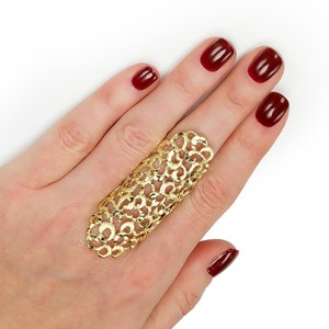 14K Gold Full Finger Ring, Filigree Ring, Handmade Ring, Gold Design Ring, Gold Lace Ring, Long Gold Ring, Wide Gold Ring, Bohemian Ring
