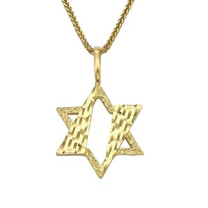 14K Solid Gold Star of David Pendant, Magen David Protection Necklace Charm, Textured Jewish Star, Diamond Cut Gold Necklace