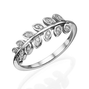 14k Leaf ring, Leaves Diamond Ring, Nature Diamond Ring, Diamond Leaf Ring, Delicate Ring, Dainty Gold Ring, Branch Ring, Casual Ring