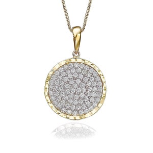 14K Gold Pave Diamant Disc Anhänger, handgemachte große Kreis Halskette, Statement rund Anhänger, funkelnde Halskette, Edelstein-Halskette