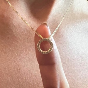 14k Gold Circle Diamond Necklace, Diamond Pave Pendant, Open Circle Pendant, Dainty Gold Necklace For Women, Casual Gold Necklace