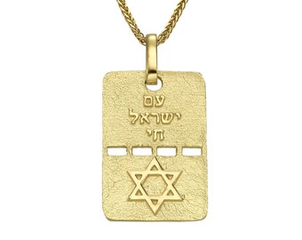 14K Gold Star of David Tag Necklace, Am Yisrael Chai Pendant, Magen David, Israel military necklace, The People of Israel Live, עם ישראל חי