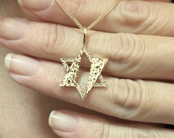 14k Gold Star Of David Necklace, Magen David Charm, David Star Pendant, Jewish Star Necklace, Jewish Necklace, Judaica Jewelry