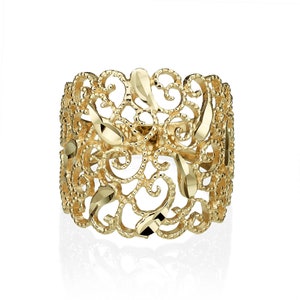 14K Solid Gold Vintage Filigree Ring for Women, Gold Vintage Ring, Bohemian Ring ,Valentine&#39;s Day Gift