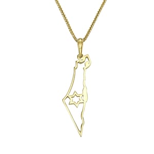 Mapa de oro macizo de 14K de Israel con colgante estrella de David, mapa Magen david, collar judío, joyería judía de Israel, mapa Magen david