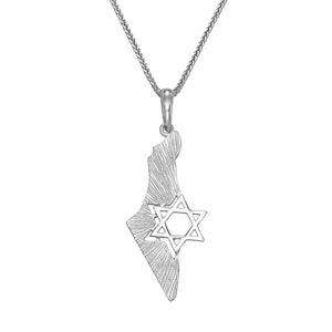 Colgante de oro macizo de 14 quilates con mapa de Israel y textura suave, joyería judía de Israel, colgante de estrella de David con mapa, collar Magen David.