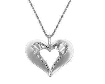 14K White Gold Heart Flower Shaped Pendant, Heart Shaped Love