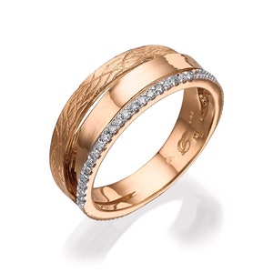 14k Gold Triple Ring, Gold Stacking Ring, Textured Gold Ring, Artisan Gold Ring, Casual Gold Ring, Boho Diamond Ring, Modern Diamond Ring