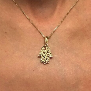 14K Solid Gold Hamsa Pendant, Hamsa Hand Necklace, Hand Of Fatima Pendant, Hamsa Filigree Pendant, Charm Necklace, Jewish Gold Necklace