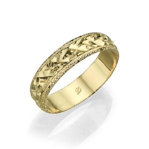 14k Gold Sparkle Cut Ring, Diamond Cut Gold Ring, Bohemian Gold Ring, Unique Wedding Band, Ladies Wedding Rings, Elegant Gold Ring