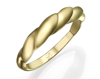 Anillo de cuerda torcida de oro sólido de 14K, anillo trenzado de oro, banda de boda delicada para mujeres, anillo de apilamiento de oro, joyería fina, banda infinita