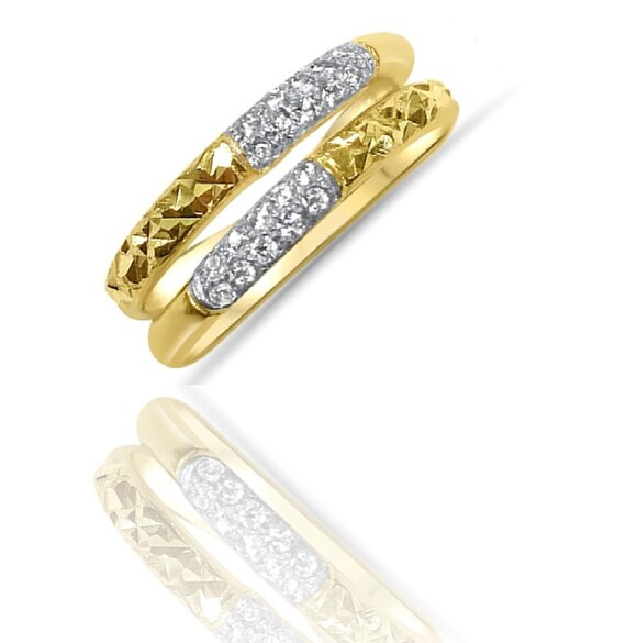 14K Gold Double Diamonds Ring, Diamond Cut Ring, Two Row