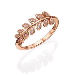 14K Gold Leaf Ring, Diamond Vine Ring, Diamond Bridal Ring, Diamond Leaf Ring, Diamond Delicate Ring, Diamond Dainty Ring