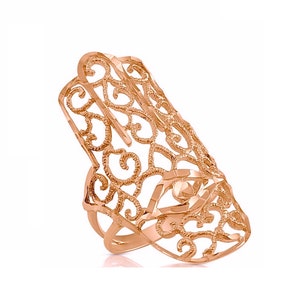 14k Rose Gold Hamsa Ring, Hand of Fatima Ring, Against Evil Eye Ring, Hand of God, Chunky Filigree Hamsa Ring, Good Luck Jewelry