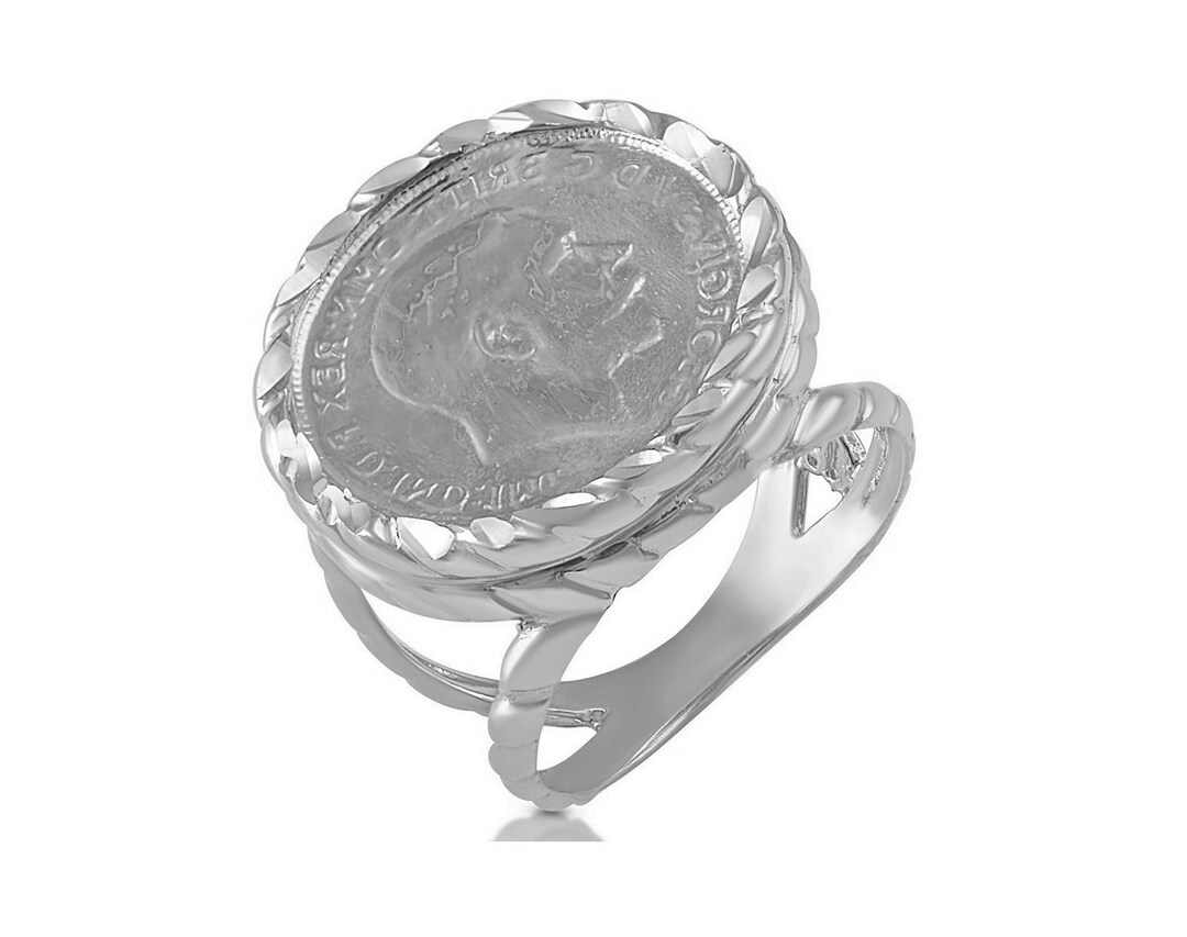 14k White Gold Coin Ring, Ring, Cameo Ring,round Ring, Vintage Ring, Everyday Ring