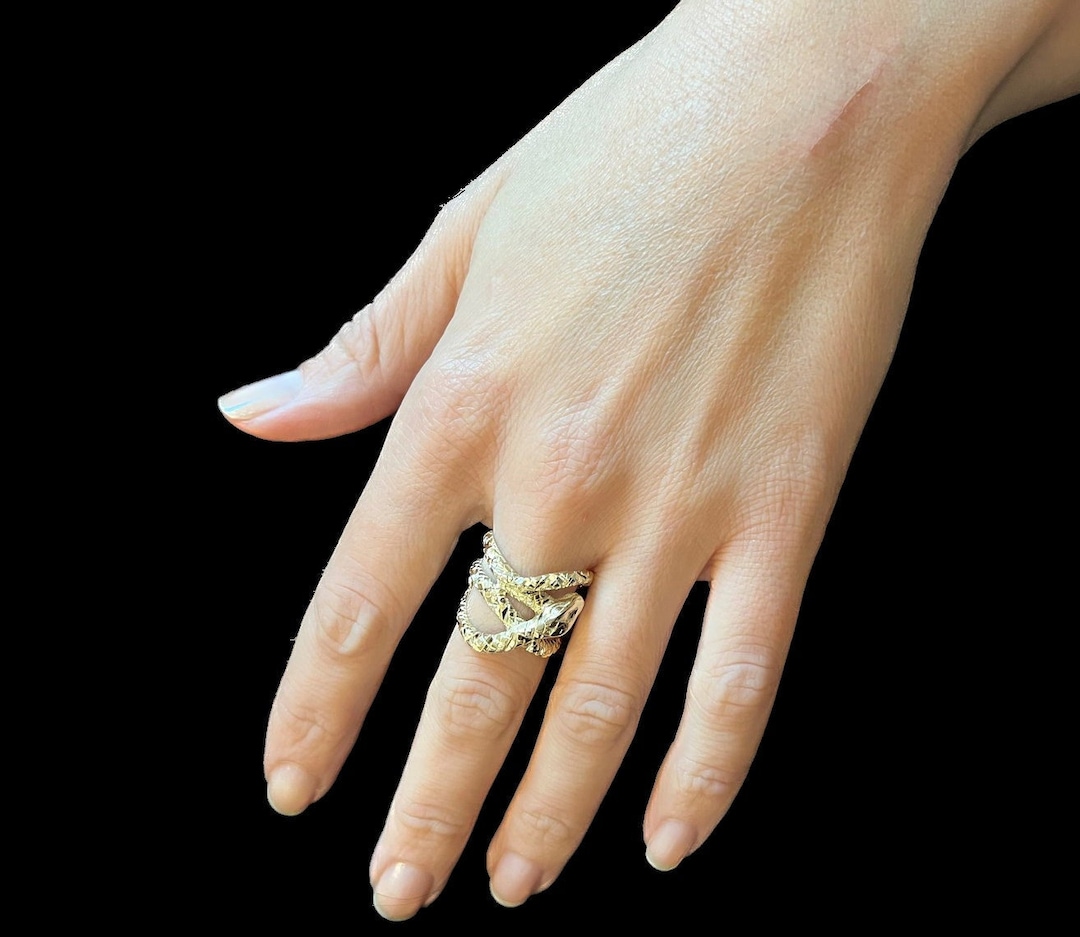 14k Gold Snake Ring, Artisan Gold Rings, Texture Ring, Gold Design Ring ...
