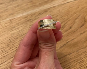 14k Gold Paves Diamond Band for Women ,crossover Diamonds Ring