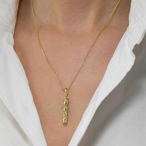14K Gold Mezuzah Necklace, Mezuzah Pendant With Scroll, Gold Jewish