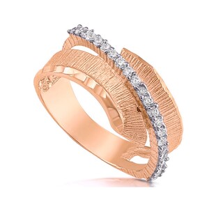 14K Rose Gold Diamond Ring, Modern Diamond Ring, Pave Diamond Band, Gold Special Ring