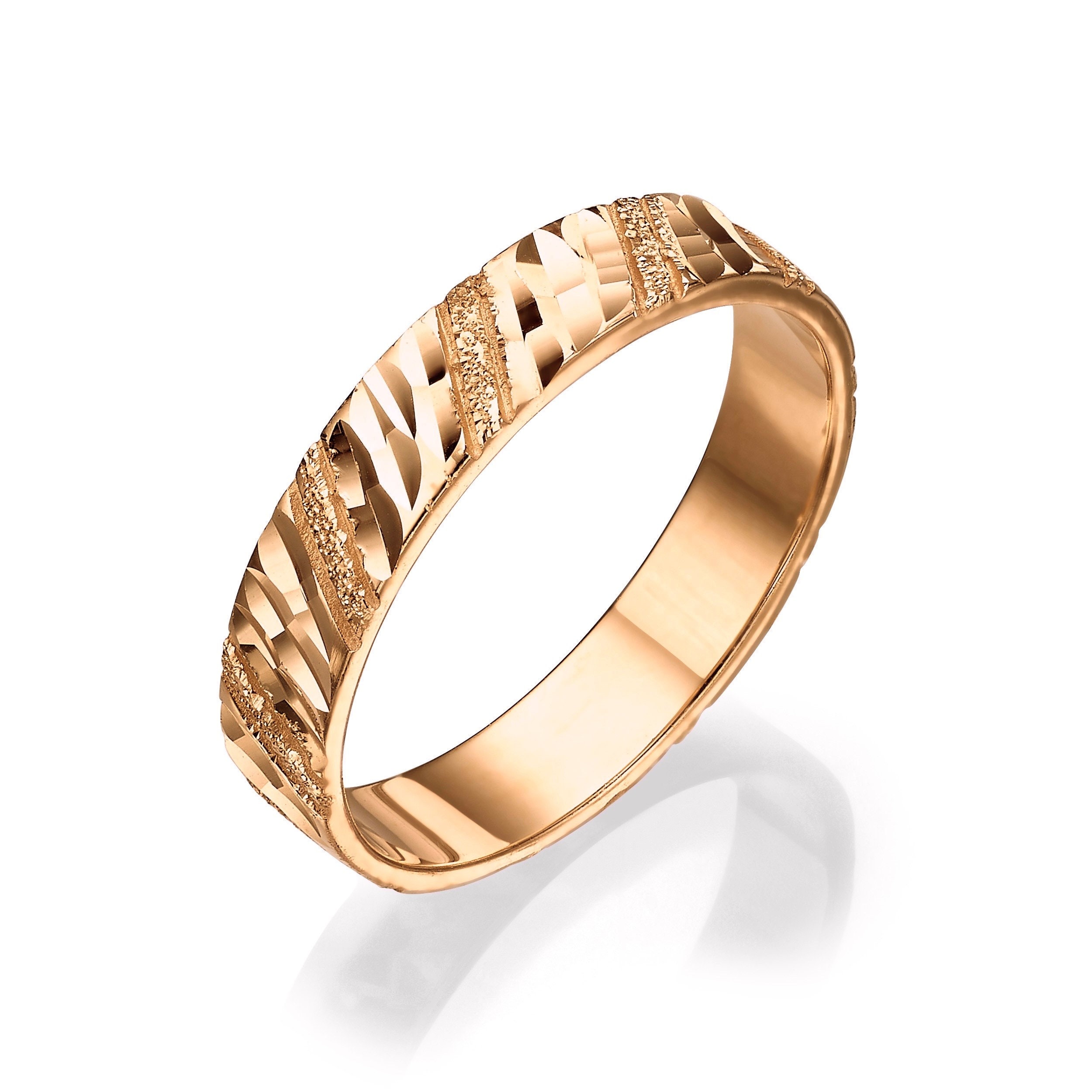 14k Solid White Gold Glitter Ring, Engraving Gold Ring