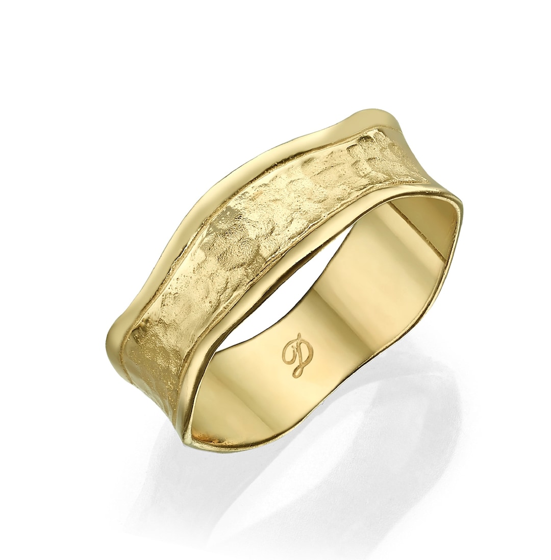 14k Gold Wavy Band, Textured Band, Vintage Style Ring, Bride Wedding ...