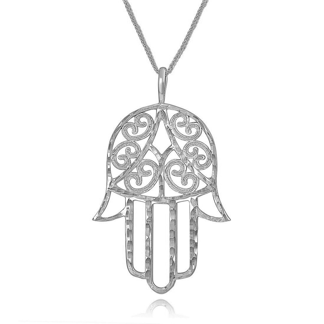 Filigree Hamsa Necklace for Women, Vintage Hamsa Pendant, Evil Eye