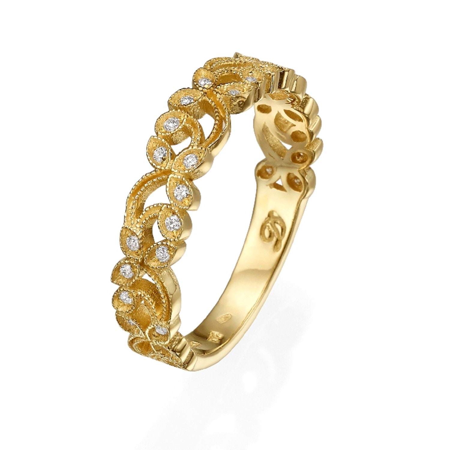 14K Gold Filigree Ring Lace Wedding Band Antique Engagement Etsy