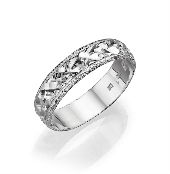 14k White Gold Sparkle Cut Ring Diamond Cut Gold Ring Ladies Wedding Rings Special Gold Band Artisan Gold Ring Vintage Style Ring Etsy