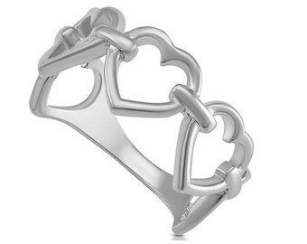 Bague coeurs 14K, bague coeur or blanc, bague gros coeur, bague cadre coeur, cadeau fête des mères, cadeau Saint Valentin