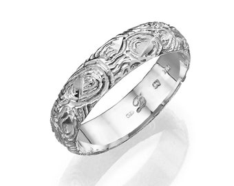 14k White Gold Textured Ring, Gold Married Ring, Bride Wedding Ring, Wedding Band Design, Glossy Ring, Boho Wedding Ring