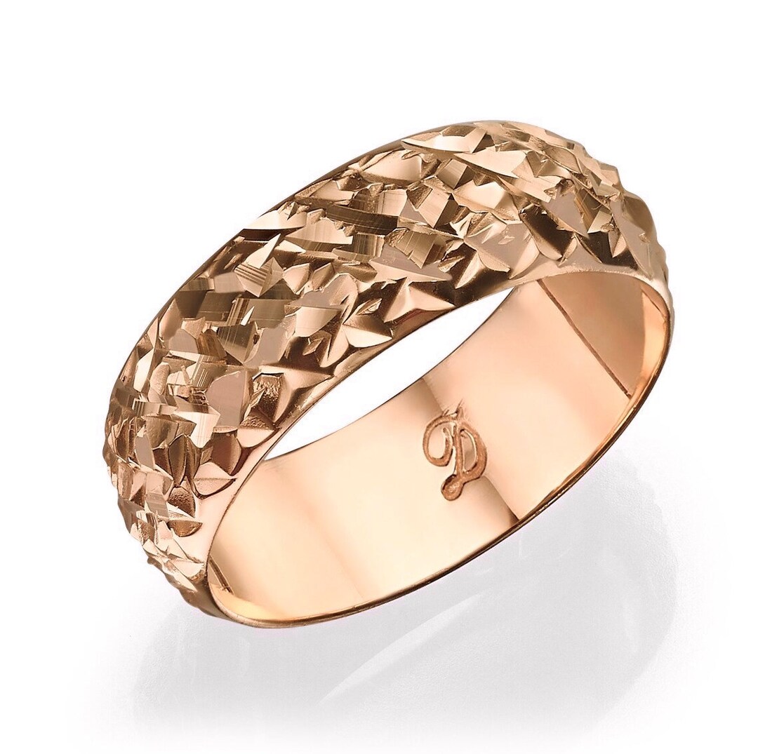 14k Solid Rose Gold Elegant Wedding Ring Engraving Wedding Etsy