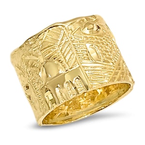 14 Karat Gold Jerusalem Ring, Jewish Wedding Ring, Wide Band Ring, Israeli Jewelry, Skyline Ring, Judaica Wedding Ring, Bible Ring